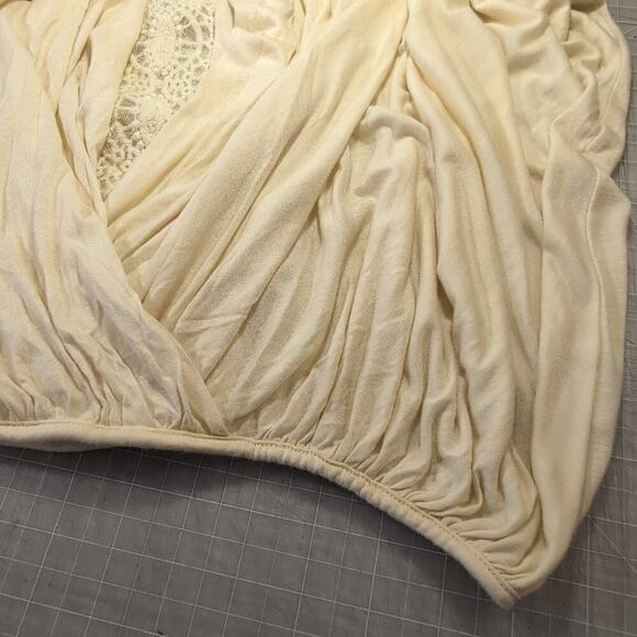 Free People Ann's Ruched Short Sleeve Scoop Neck Flowy Cream Top, Size L - Picture 8 of 11